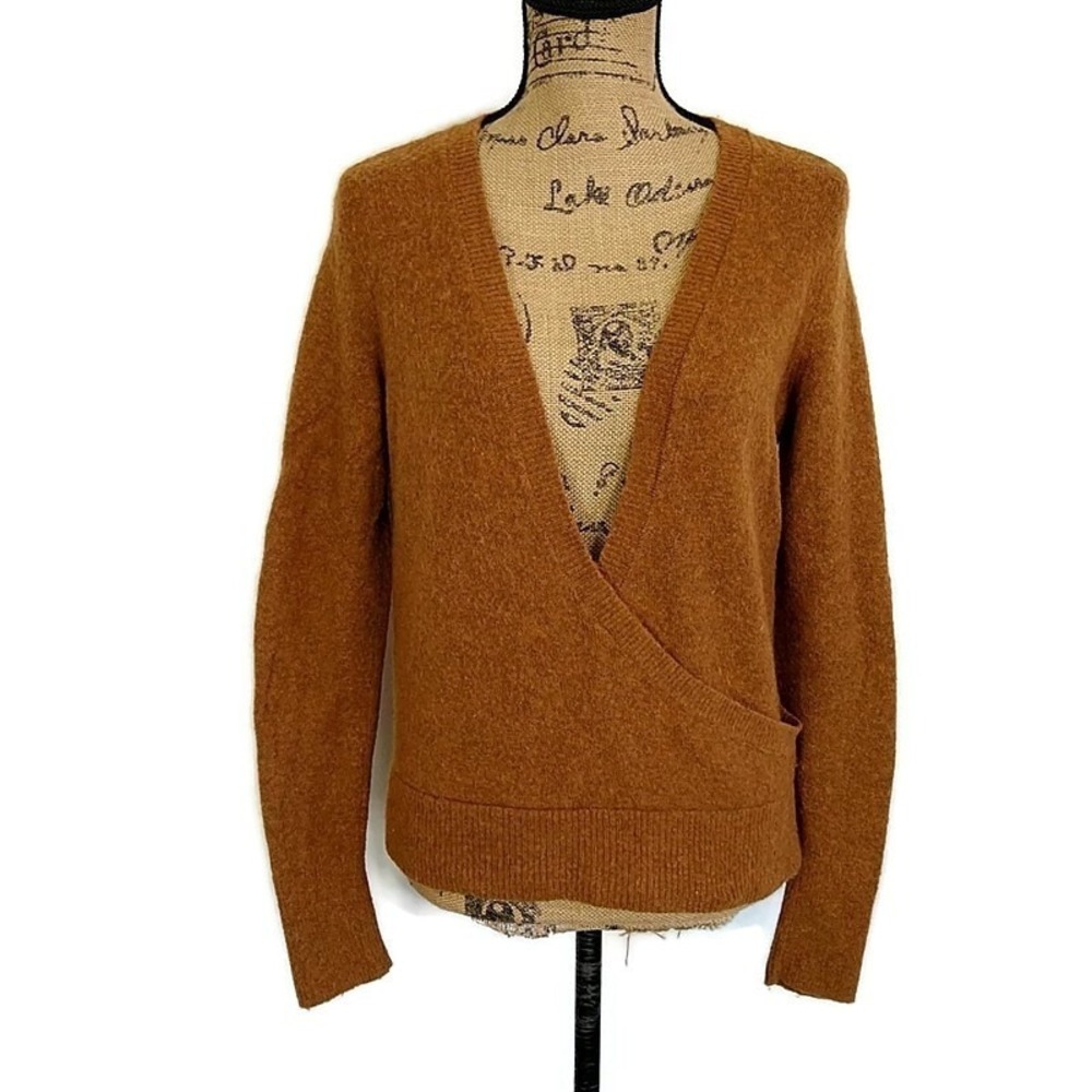 Madewell Womens sz XS Sweater Brown Wool Blend Faux Wrap V Neck